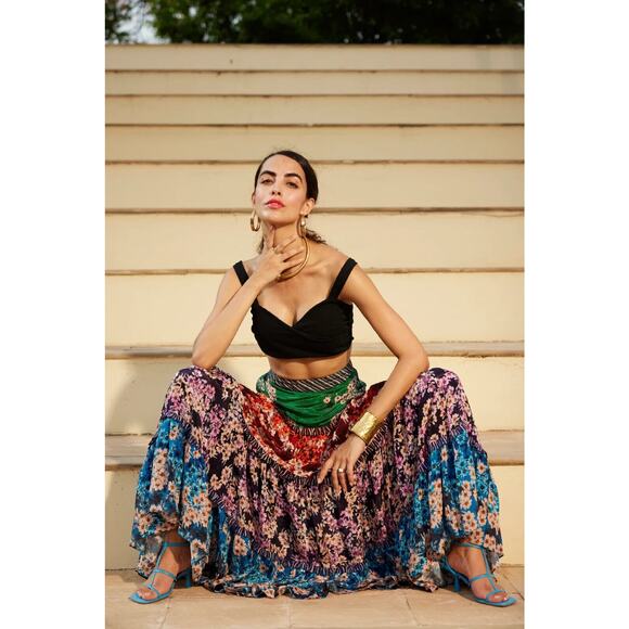 Anthropologie Bhanuni by Jyoti Anarosa Tiered Maxi Skirt Floral Boho Anthro Sz 4 - Picture 7 of 15